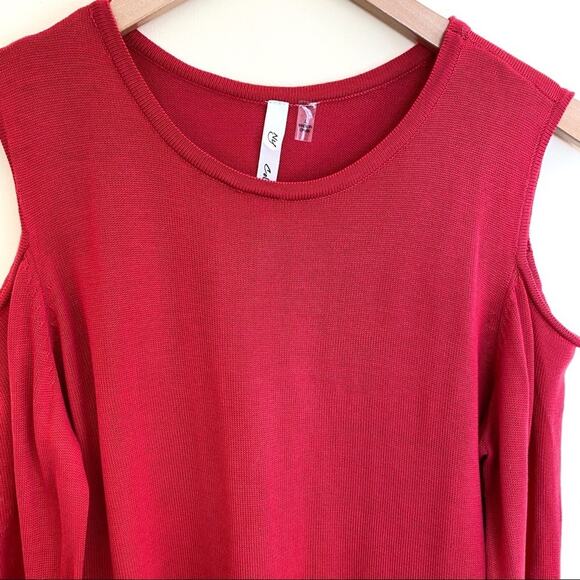 New York Collection pullover sweater crew rib knit open shoulder red large - Picture 4 of 5
